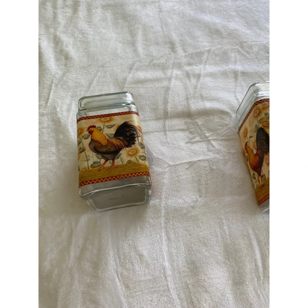 Vintage Rooster Glass Canister Set Unisex OS Multicolor Farmhouse Kitchen Decor